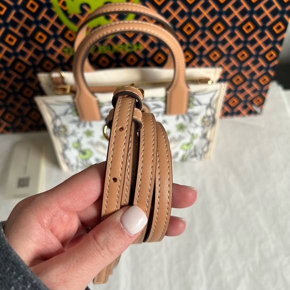 Tory Burch Ella Printed Nylon Mini Tote Bag Crossbody Meadow Gold Green Cream - Picture 6 of 9